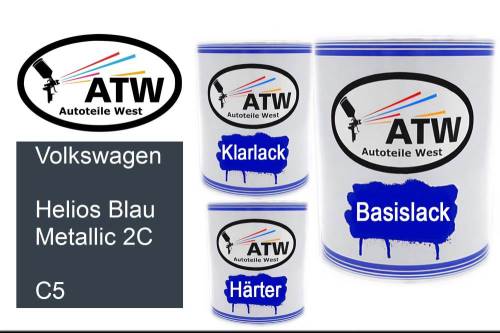 Volkswagen, Helios Blau Metallic 2C, C5: 1L Lackdose + 1L Klarlack + 500ml Härter - Set, von ATW Autoteile West.